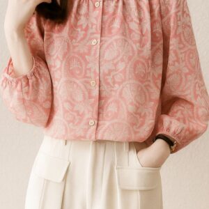 elegant pink floral printed blouse | casual long sleeve top for women | chic office & everyday style